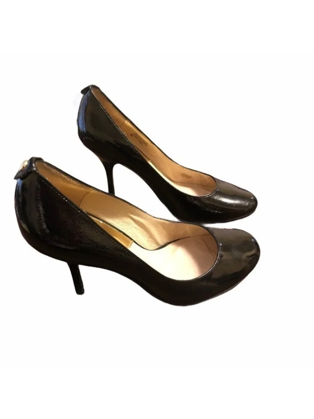 Michael Kors Black Patent Leather Heels Womens Size 7 Stiletto Round Toe Logo
